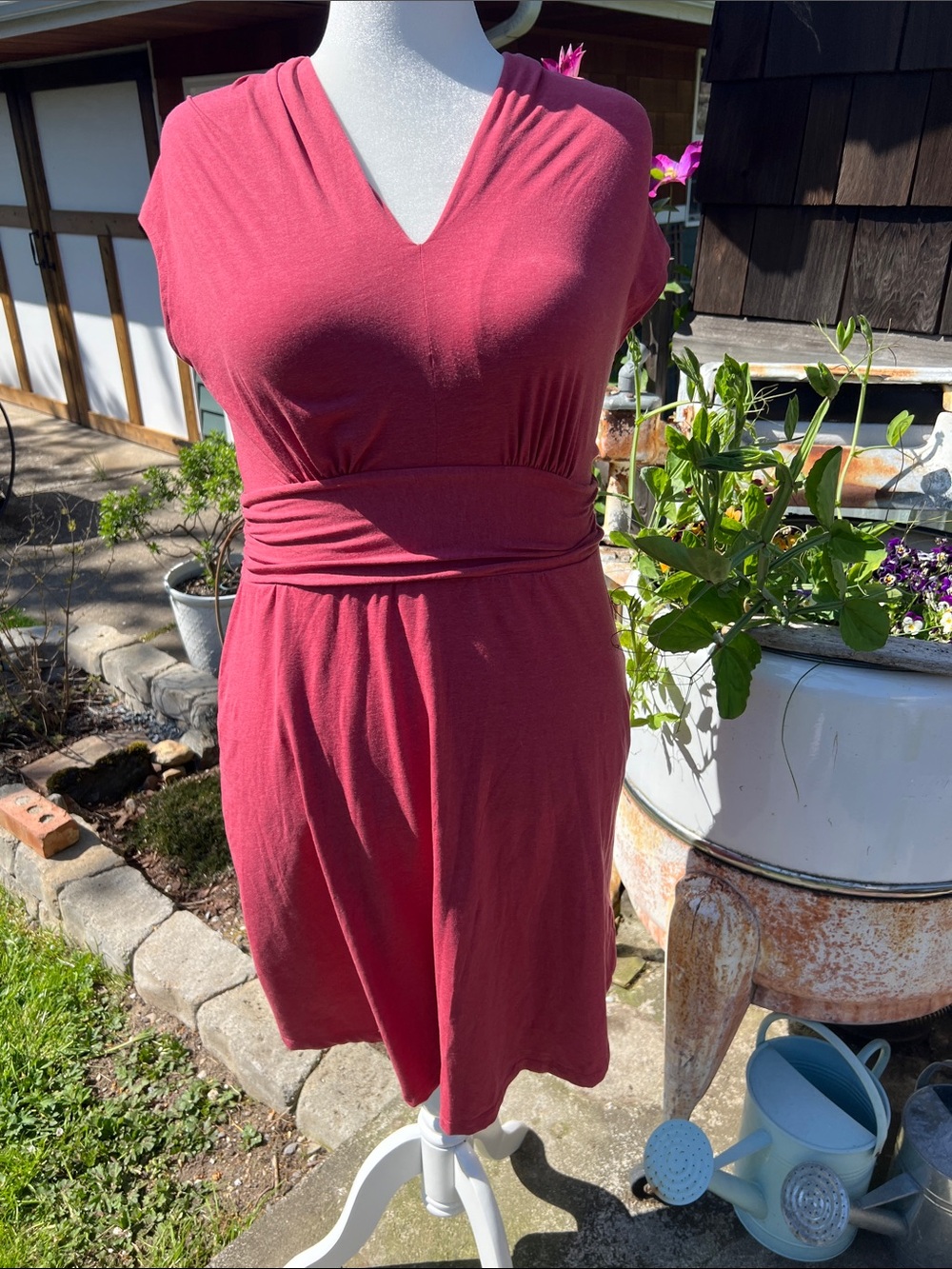 Prana V-Neck Short Sleeve Midi Dress in Rose